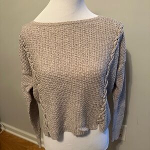 Women's Gray Sweater with Cable Knit Detail